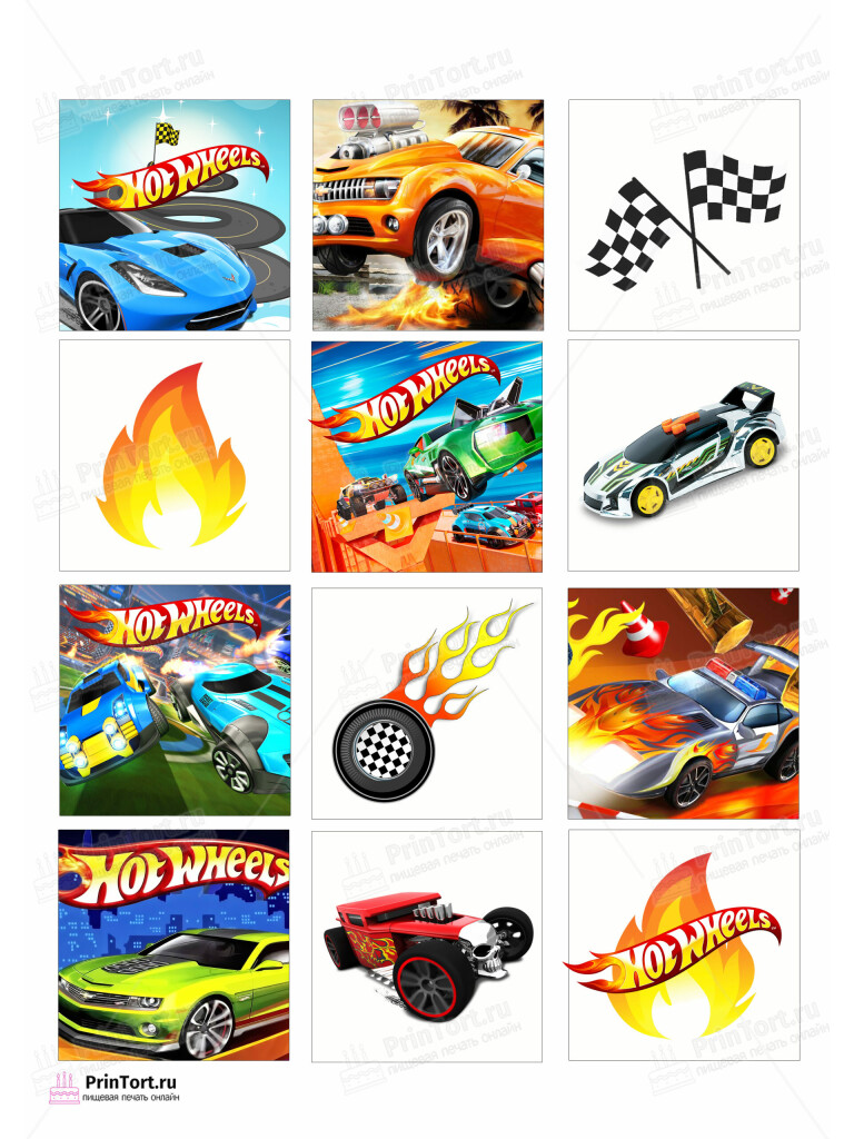 Сахарная и вафельная Картинка для торта » Хот Вилс (Hot Wheels)» — PT102963 | Пищевая печать на торте, сахарной, вафельной бумаге -> PrinTort.ru