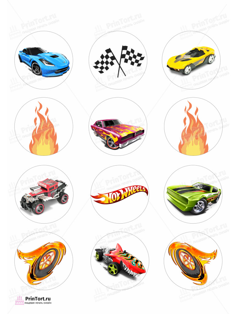 Сахарная и вафельная Картинка для капкейков» Хот Вилс (Hot Wheels)» — PT102964 | Пищевая печать на торте, сахарной, вафельной бумаге -> PrinTort.ru