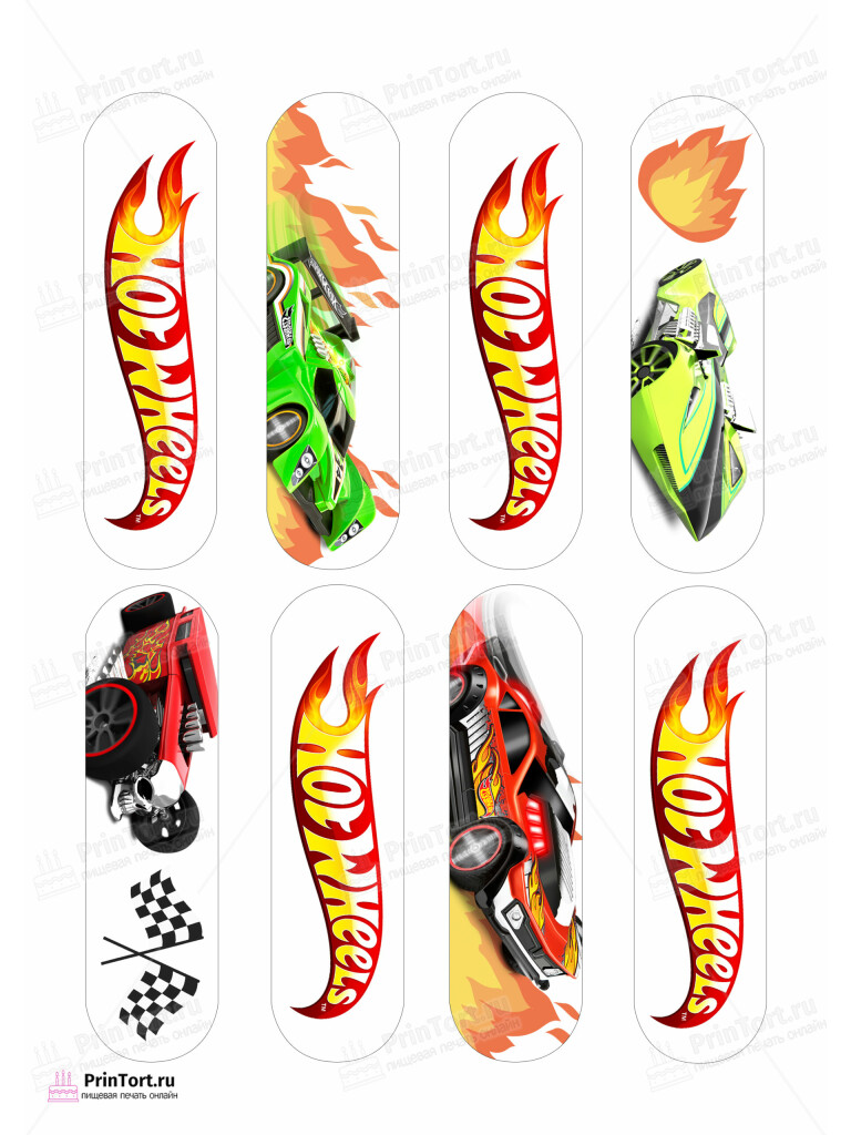 Сахарная и вафельная Картинка для эклеров «Хот Вилс (Hot Wheels)» — PT102965 | Пищевая печать на торте, сахарной, вафельной бумаге -> PrinTort.ru