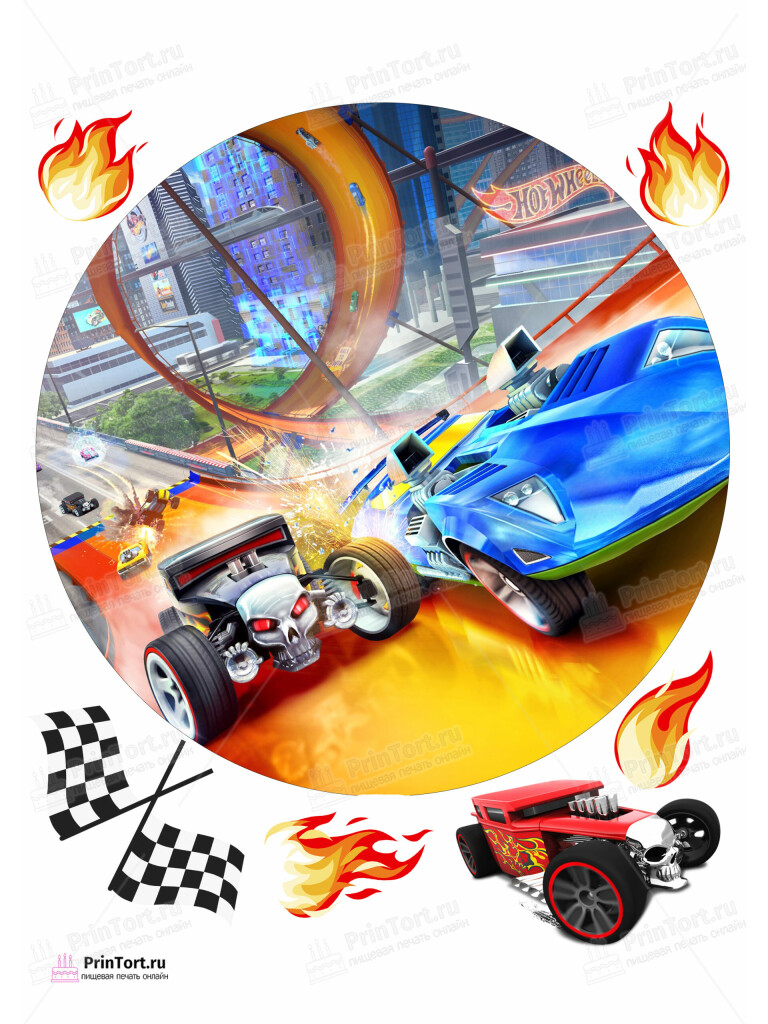 Сахарная и вафельная Картинка для торта «Хот Вилс (Hot Wheels)» — PT102967 | Пищевая печать на торте, сахарной, вафельной бумаге -> PrinTort.ru