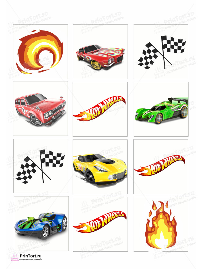Сахарная и вафельная Картинка для торта «Хот Вилс (Hot Wheels)» — PT102968 | Пищевая печать на торте, сахарной, вафельной бумаге -> PrinTort.ru