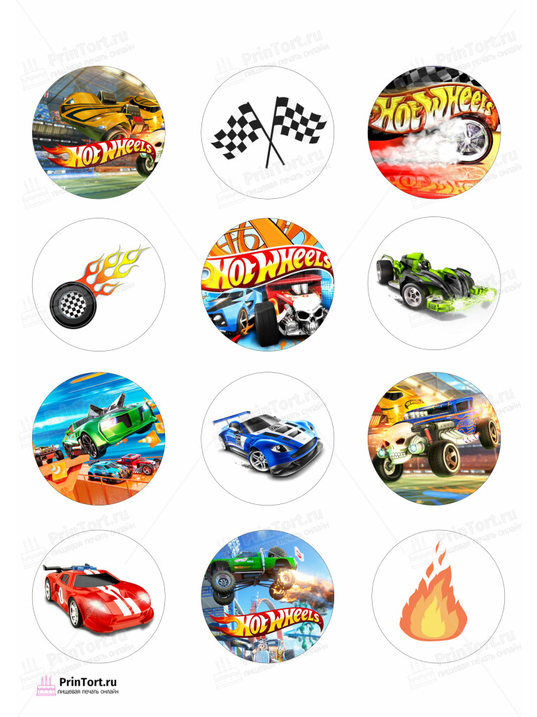 Сахарная и вафельная Картинка для капкейков «Хот Вилс (Hot Wheels)» — PT102969 | Пищевая печать на торте, сахарной, вафельной бумаге -> PrinTort.ru