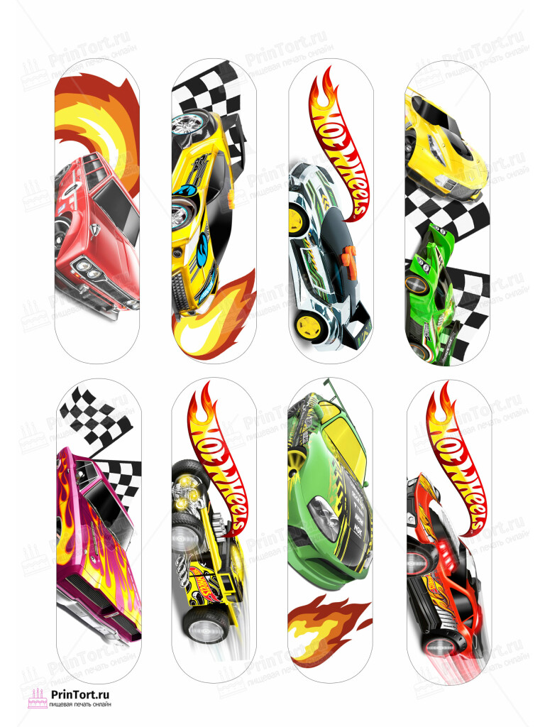 Сахарная и вафельная Картинка для эклеров «Хот Вилс (Hot Wheels)» — PT102970 | Пищевая печать на торте, сахарной, вафельной бумаге -> PrinTort.ru