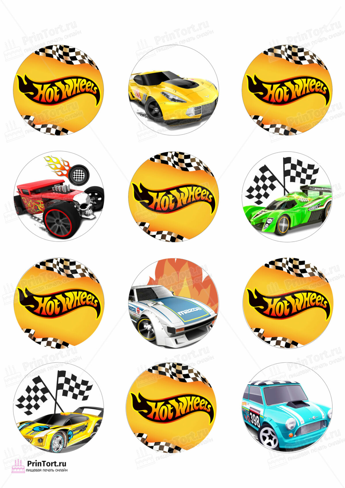 Сахарная и вафельная Картинка для капкейков «Хот Вилс (Hot Wheels)» — PT102976 | Пищевая печать на торте, сахарной, вафельной бумаге -> PrinTort.ru