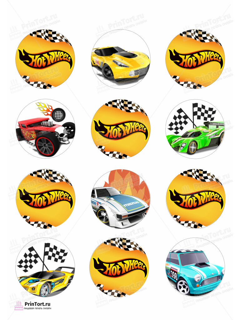Сахарная и вафельная Картинка для капкейков «Хот Вилс (Hot Wheels)» — PT102976 | Пищевая печать на торте, сахарной, вафельной бумаге -> PrinTort.ru