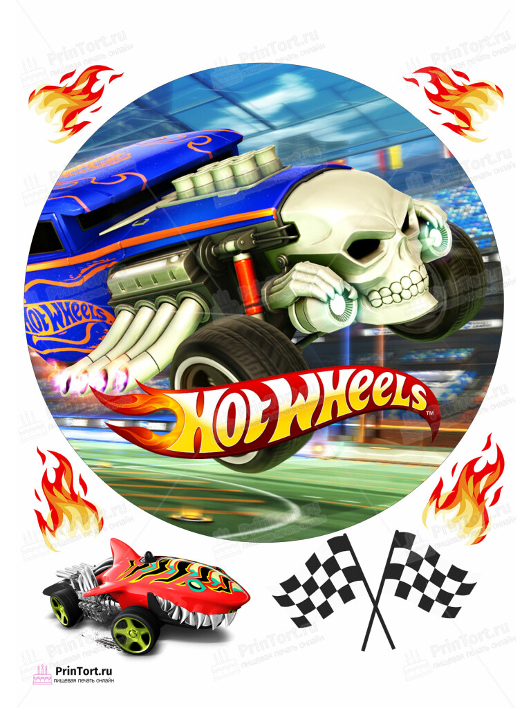 Сахарная и вафельная Картинка для торта «Хот Вилс (Hot Wheels)» — PT102977 | Пищевая печать на торте, сахарной, вафельной бумаге -> PrinTort.ru