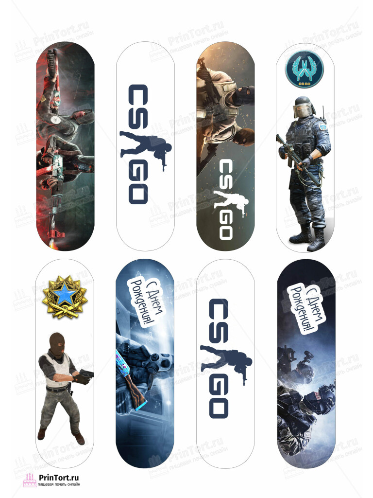 Сахарная и вафельная Картинка для эклеров «Counter strike (CS-GO)»- PT102984 | Пищевая печать на торте, сахарной, вафельной бумаге -> PrinTort.ru