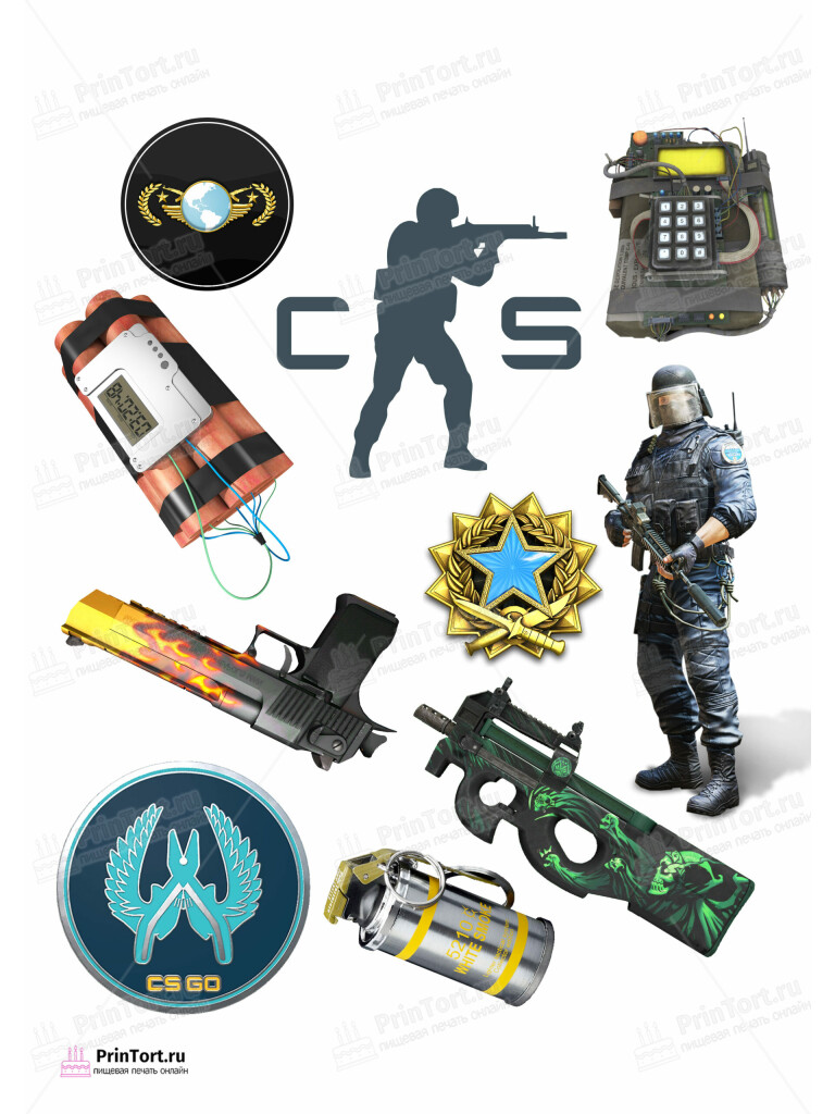 Сахарная и вафельная Картинка для капкейков «Counter strike (CS-GO)»- PT102988 | Пищевая печать на торте, сахарной, вафельной бумаге -> PrinTort.ru