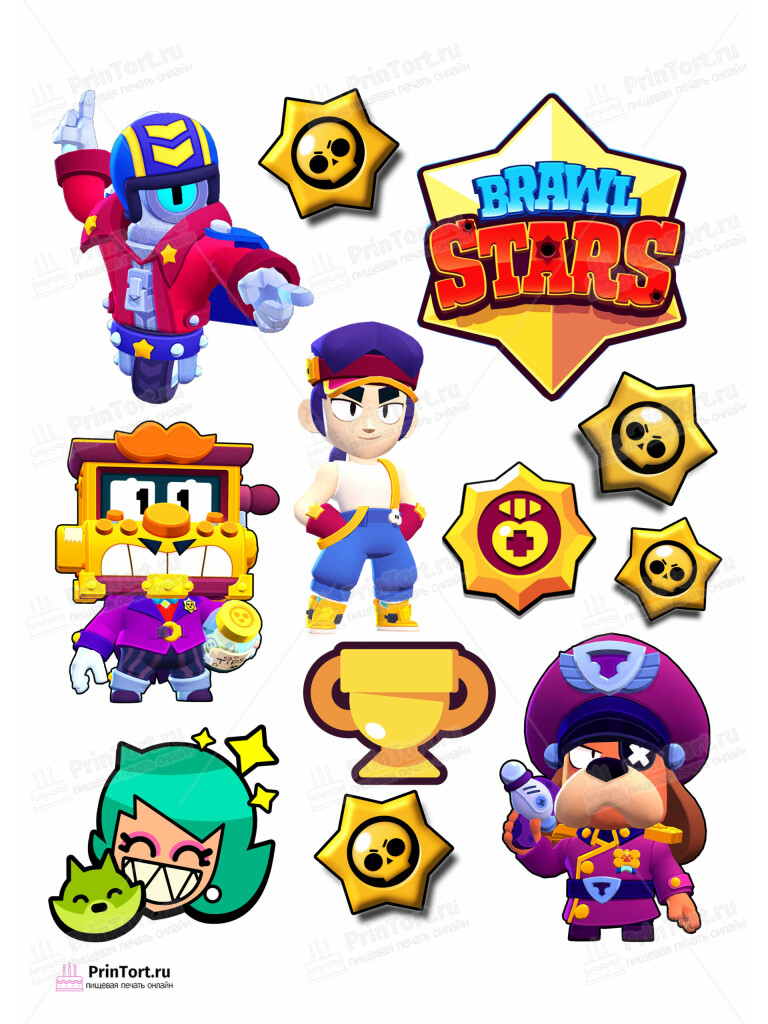 Сахарная и вафельная Картинка для торта «Brawl Stars (Бравл Старс)» — PT103002 | Пищевая печать на торте, сахарной, вафельной бумаге -> PrinTort.ru