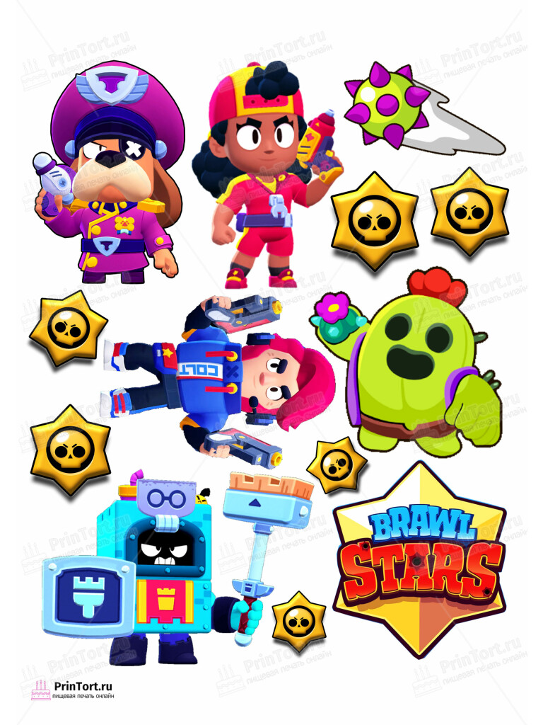 Сахарная и вафельная Картинка для торта «Brawl Stars (Бравл Старс)» — PT103012 | Пищевая печать на торте, сахарной, вафельной бумаге -> PrinTort.ru