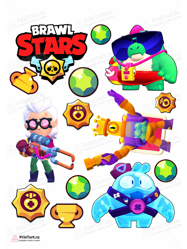 Сахарная и вафельная Картинка для торта «Brawl Stars (Бравл Старс)» — PT103015 | Пищевая печать на торте, сахарной, вафельной бумаге -> PrinTort.ru