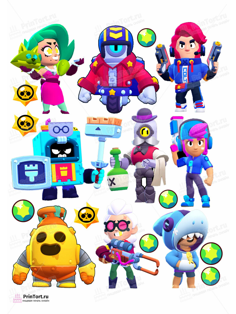 Сахарная и вафельная Картинка для торта «Brawl Stars (Бравл Старс)» — PT103022 | Пищевая печать на торте, сахарной, вафельной бумаге -> PrinTort.ru