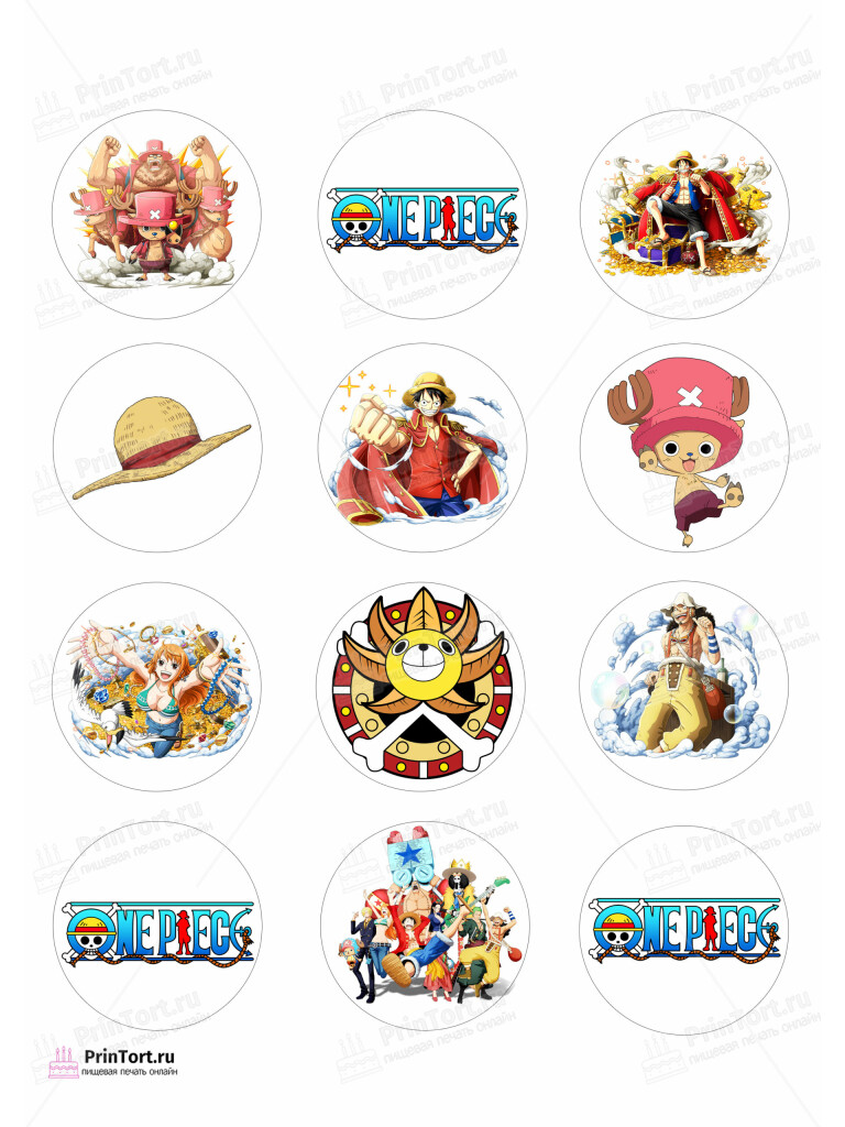 Сахарная и вафельная Картинка для капкейков » Ван Пис (One Piece)» — PT103028 | Пищевая печать на торте, сахарной, вафельной бумаге -> PrinTort.ru
