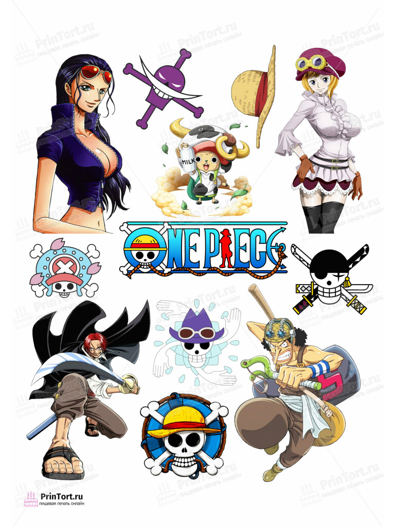 Сахарная и вафельная Картинка для торта » Ван Пис (One Piece)» — PT103034 | Пищевая печать на торте, сахарной, вафельной бумаге -> PrinTort.ru