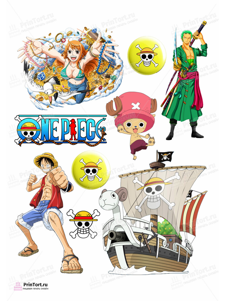 Сахарная и вафельная Картинка для торта » Ван Пис (One Piece)» — PT103037 | Пищевая печать на торте, сахарной, вафельной бумаге -> PrinTort.ru