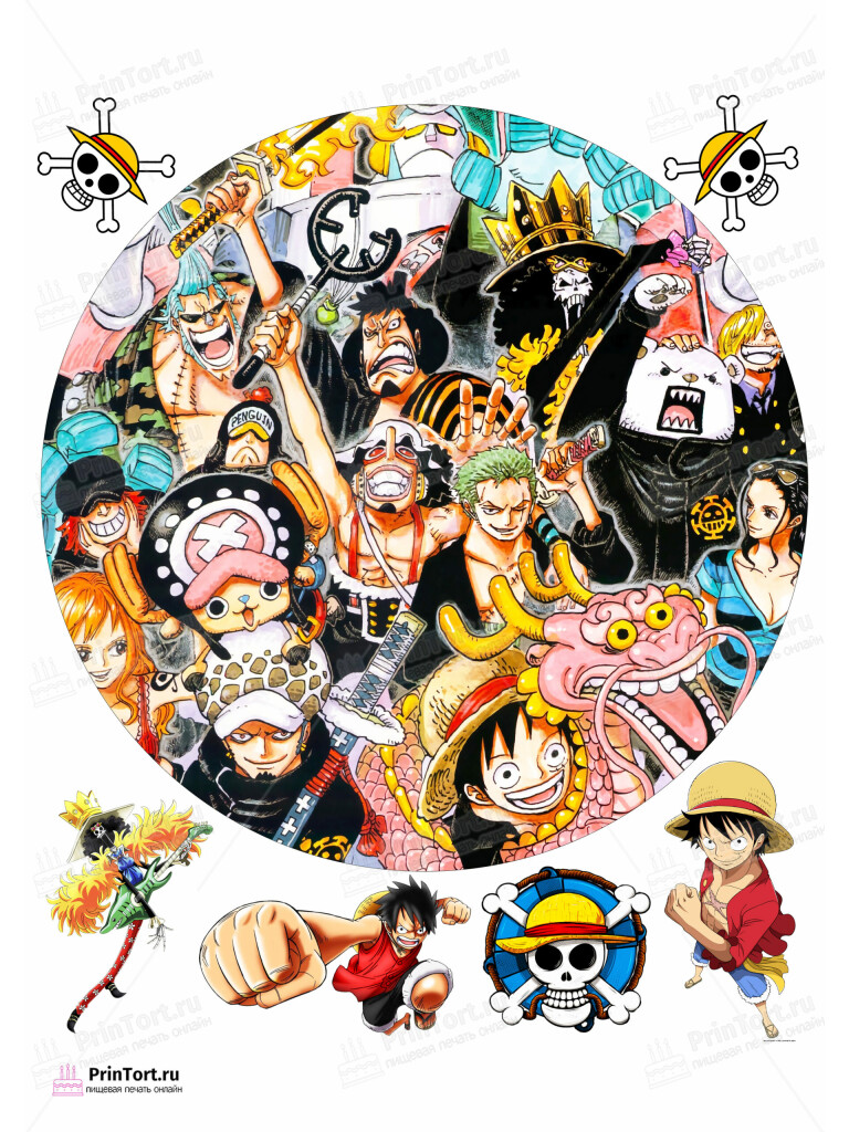 Сахарная и вафельная Картинка для торта » Ван Пис (One Piece)» — PT103041 | Пищевая печать на торте, сахарной, вафельной бумаге -> PrinTort.ru