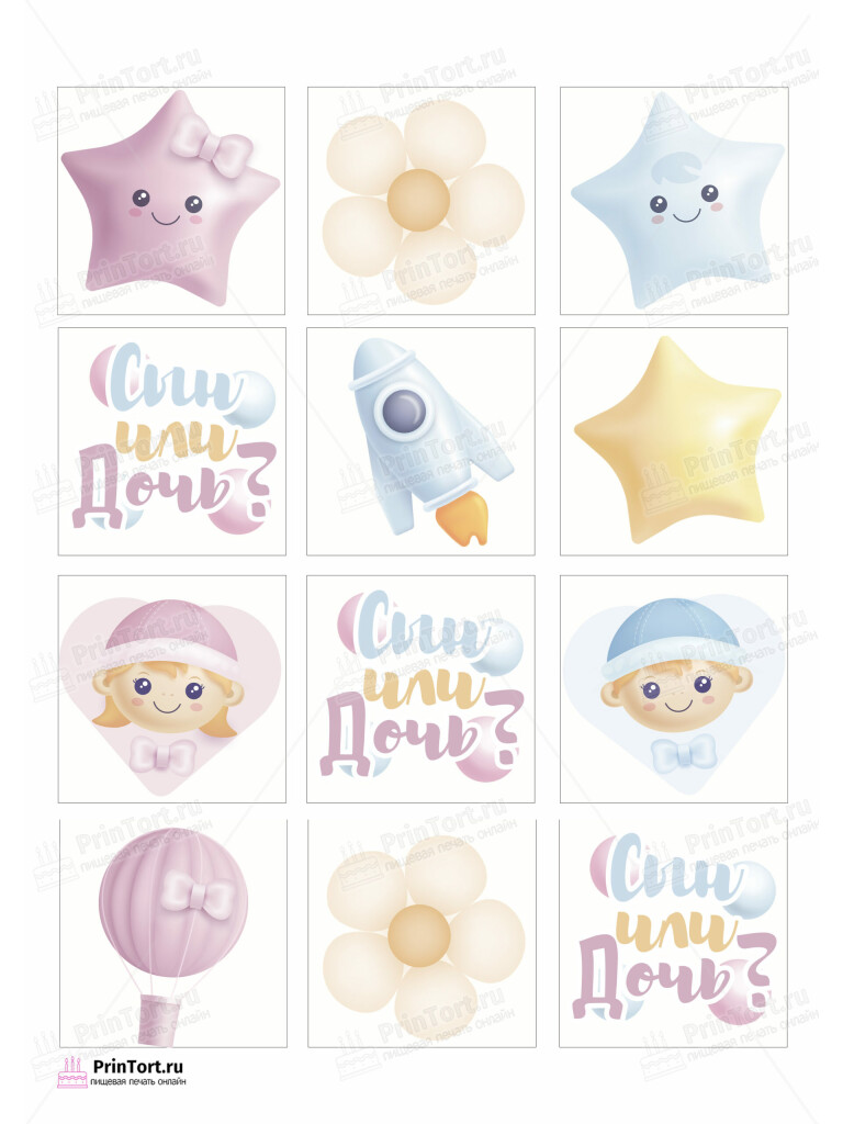 Сахарная и вафельная Картинка для торта «Мальчик или Девочка (Boy & Girl)» — PT103106 | Пищевая печать на торте, сахарной, вафельной бумаге -> PrinTort.ru