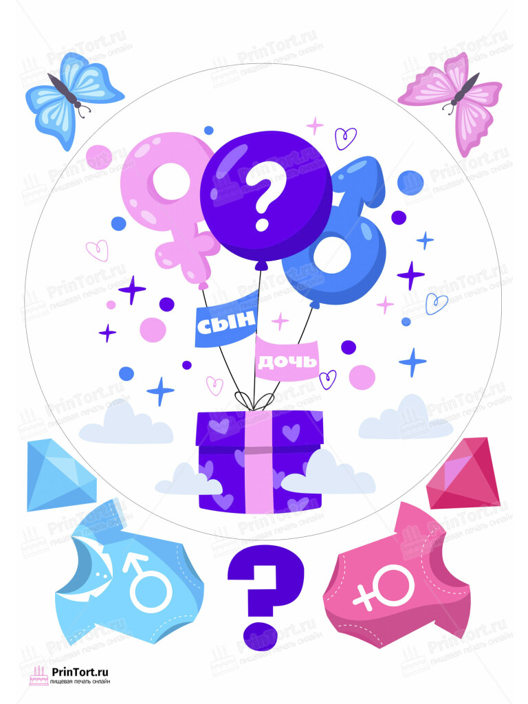 Сахарная и вафельная Картинка для торта «Мальчик или Девочка (Boy & Girl)» — PT103113 | Пищевая печать на торте, сахарной, вафельной бумаге -> PrinTort.ru