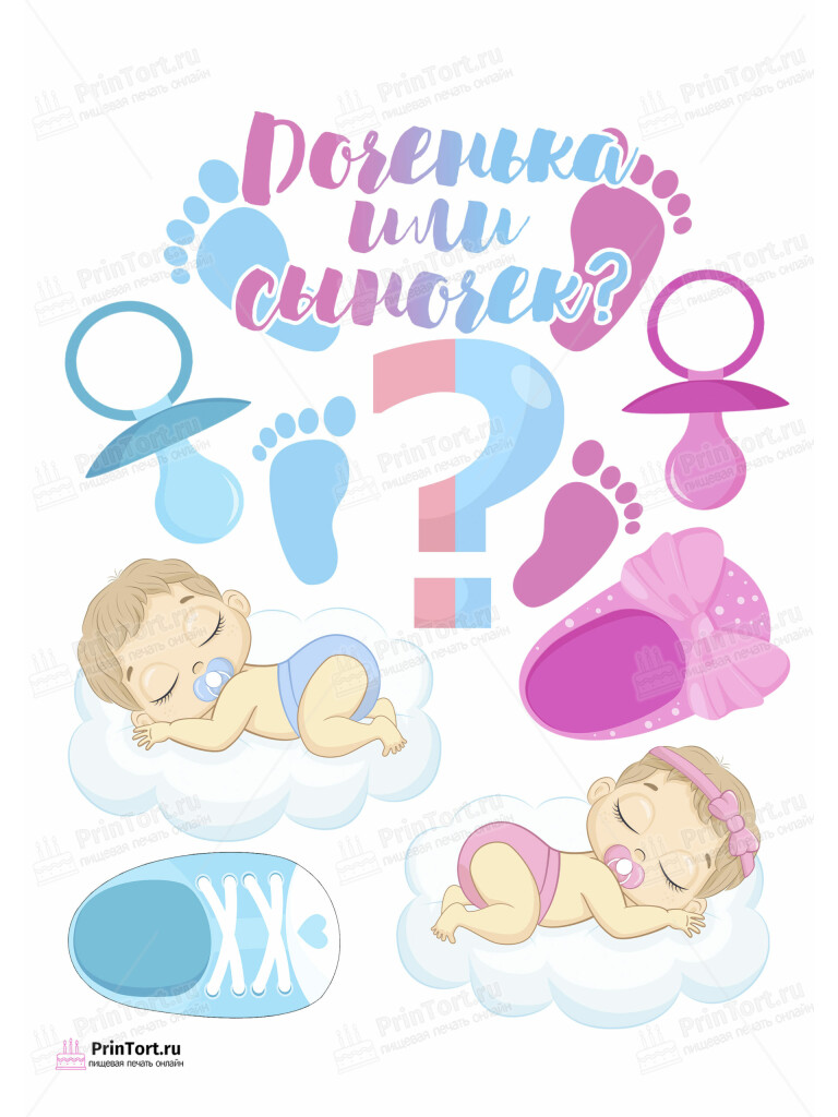 Сахарная и вафельная Картинка для торта «Мальчик или Девочка (Boy & Girl)» — PT103115 | Пищевая печать на торте, сахарной, вафельной бумаге -> PrinTort.ru