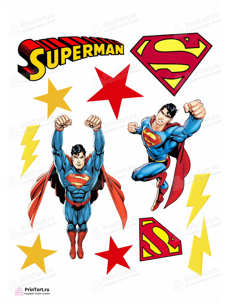 Сахарная и вафельная Картинка для торта «Супермен (Superman)» — PT103143 | Пищевая печать на торте, сахарной, вафельной бумаге -> PrinTort.ru