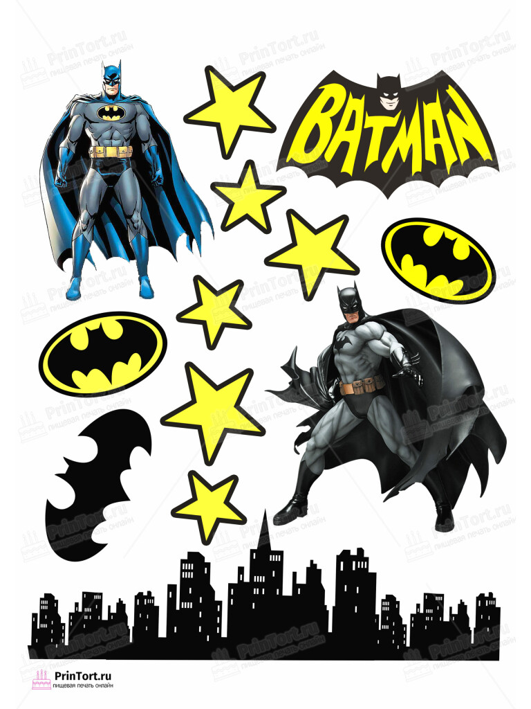 Сахарная и вафельная Картинка для торта «Бэтмен (Batman)» — PT103152 | Пищевая печать на торте, сахарной, вафельной бумаге -> PrinTort.ru