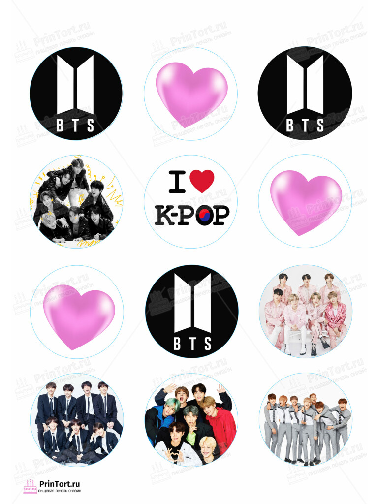Сахарная и вафельная Картинка для капкейков «BTS» — PT103165 | Пищевая печать на торте, сахарной, вафельной бумаге -> PrinTort.ru
