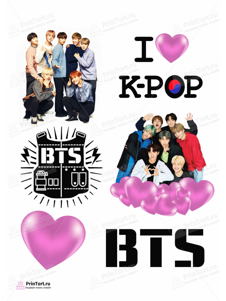 Сахарная и вафельная Картинка для торта «BTS» — PT103170 | Пищевая печать на торте, сахарной, вафельной бумаге -> PrinTort.ru
