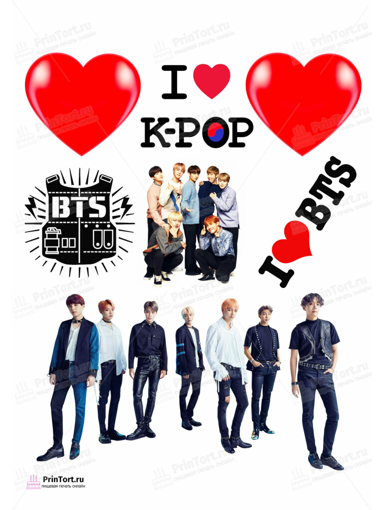 Сахарная и вафельная Картинка для торта «BTS» — PT103174 | Пищевая печать на торте, сахарной, вафельной бумаге -> PrinTort.ru