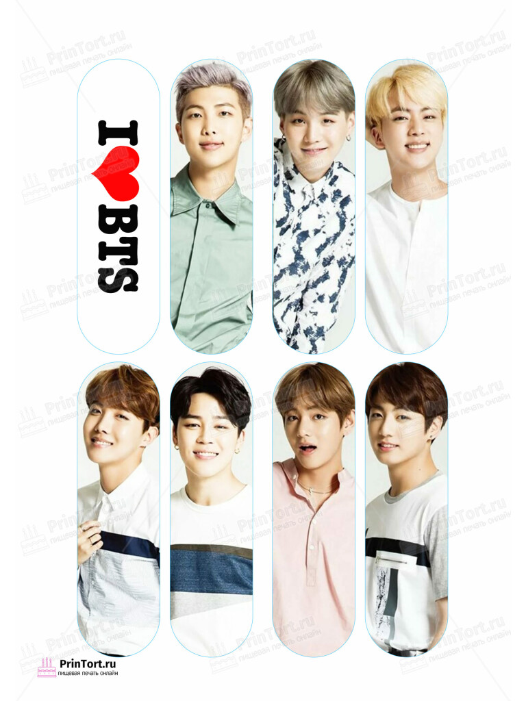 Сахарная и вафельная Картинка для эклеров «BTS» — PT103176 | Пищевая печать на торте, сахарной, вафельной бумаге -> PrinTort.ru