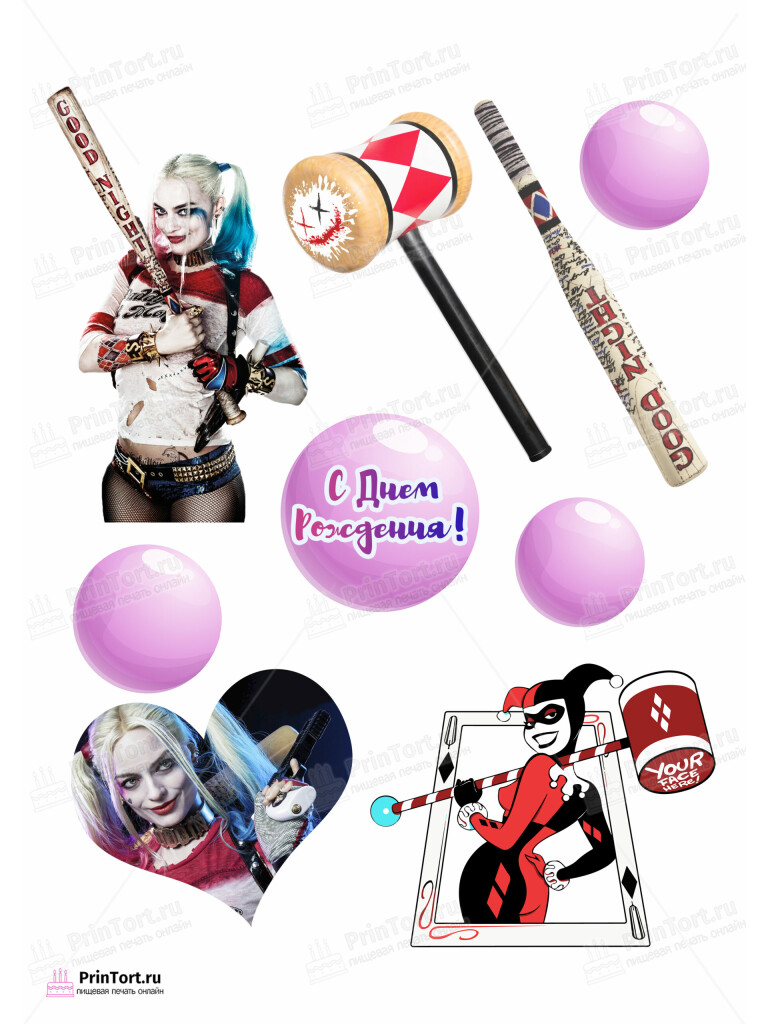 Сахарная и вафельная Картинка для торта «Харли Квинн (Harley Quinn)» — PT103211 | Пищевая печать на торте, сахарной, вафельной бумаге -> PrinTort.ru