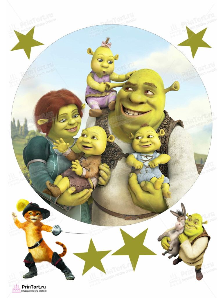 Сахарная и вафельная Картинка для торта «Шрек (Shrek)» — PT103233 | Пищевая печать на торте, сахарной, вафельной бумаге -> PrinTort.ru