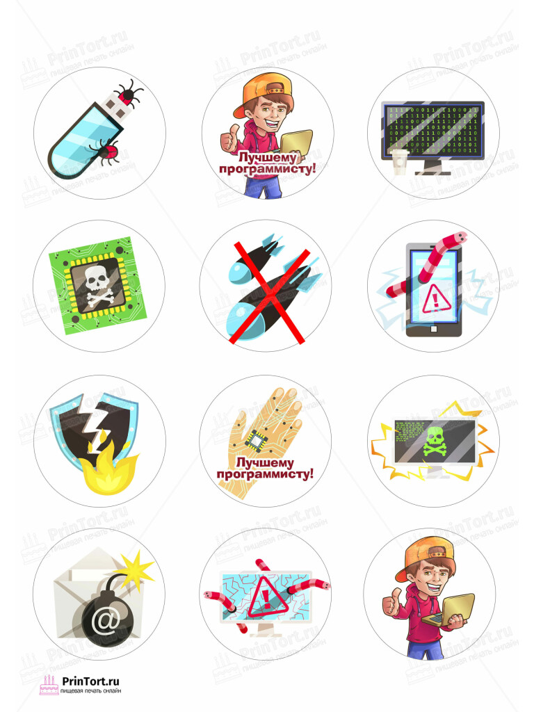 Сахарная и вафельная Картинка для капкейков «Программист» — PT103237 | Пищевая печать на торте, сахарной, вафельной бумаге -> PrinTort.ru