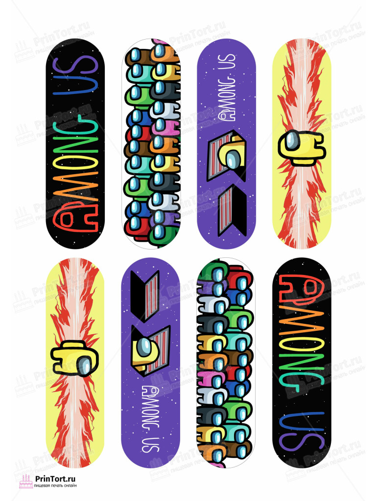 Сахарная, вафельная Картинка для эклеров «Амонг Ас» (Among Us) — PT103296 | Пищевая печать на торте, сахарной, вафельной бумаге -> PrinTort.ru Сахарная и вафельная Картинка для эклеров «Амонг Ас» (Among Us) — PT103296 | Пищевая печать на торте, сахарной, вафельной бумаге -> PrinTort.ru