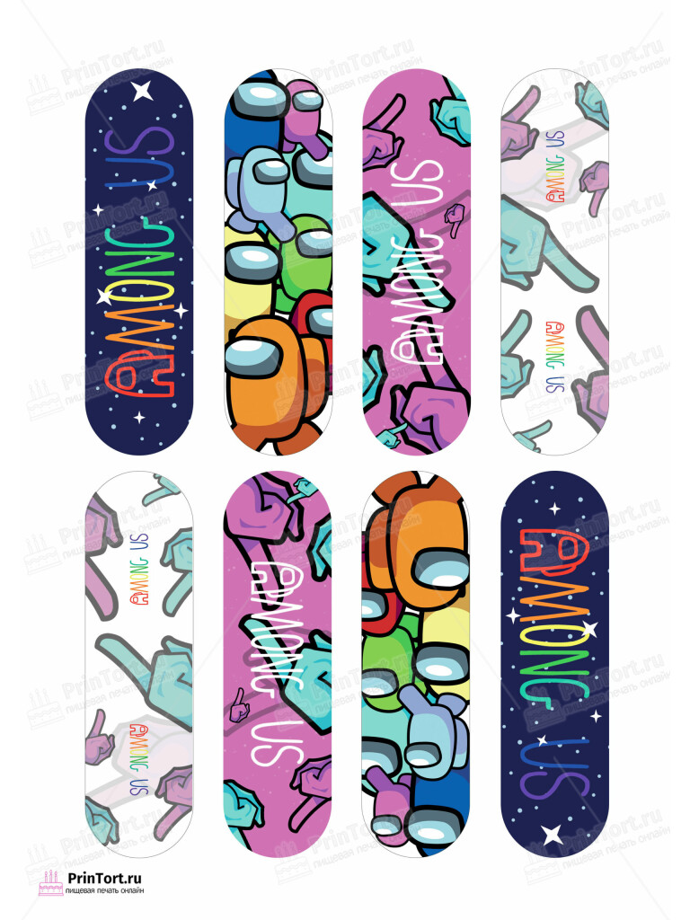 Сахарная и вафельная Картинка для эклеров «Амонг Ас» (Among Us) — PT103300 | Пищевая печать на торте, сахарной, вафельной бумаге -> PrinTort.ru