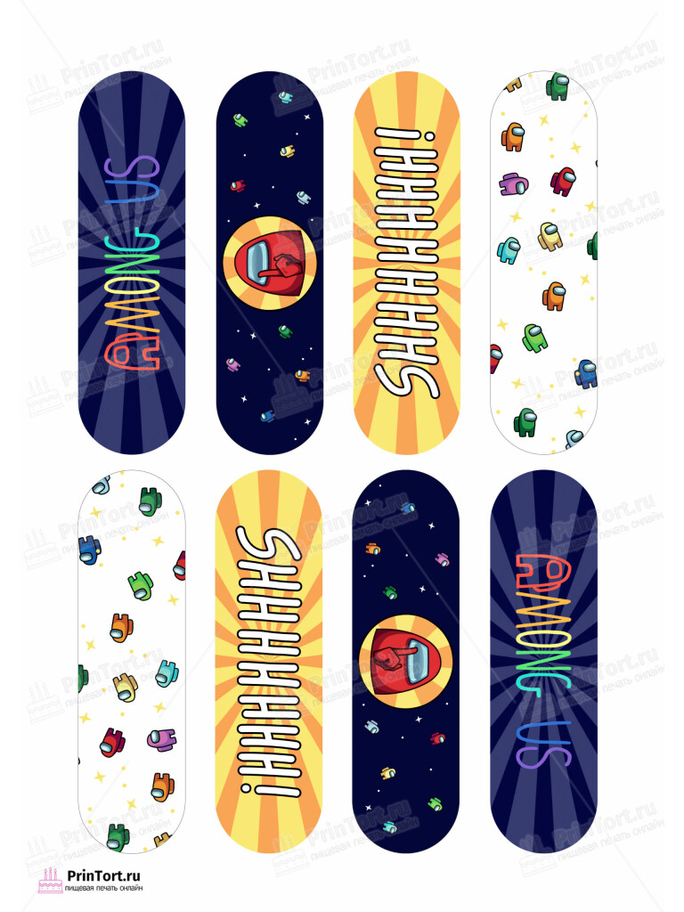 Сахарная и вафельная Картинка для эклеров «Амонг Ас» (Among Us) — PT103304 | Пищевая печать на торте, сахарной, вафельной бумаге -> PrinTort.ru