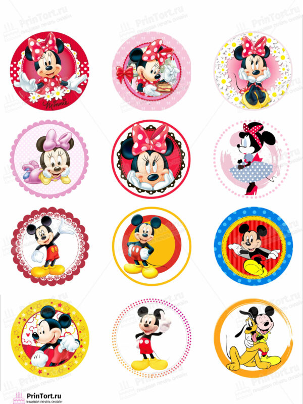 Сахарная и вафельная Картинка для капкейков «Микки Маус (Mickey mouse)» — PT103365 | Пищевая печать на торте, сахарной, вафельной бумаге -> PrinTort.ru