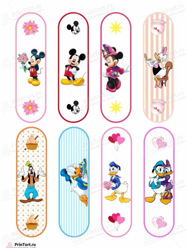Сахарная и вафельная Картинка для эклеров «Микки Маус (Mickey mouse)» — PT103370 | Пищевая печать на торте, сахарной, вафельной бумаге -> PrinTort.ru