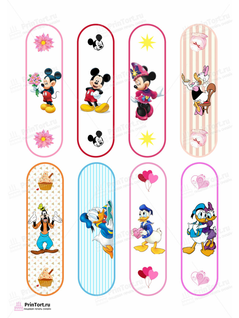 Сахарная и вафельная Картинка для эклеров «Микки Маус (Mickey mouse)» — PT103370 | Пищевая печать на торте, сахарной, вафельной бумаге -> PrinTort.ru