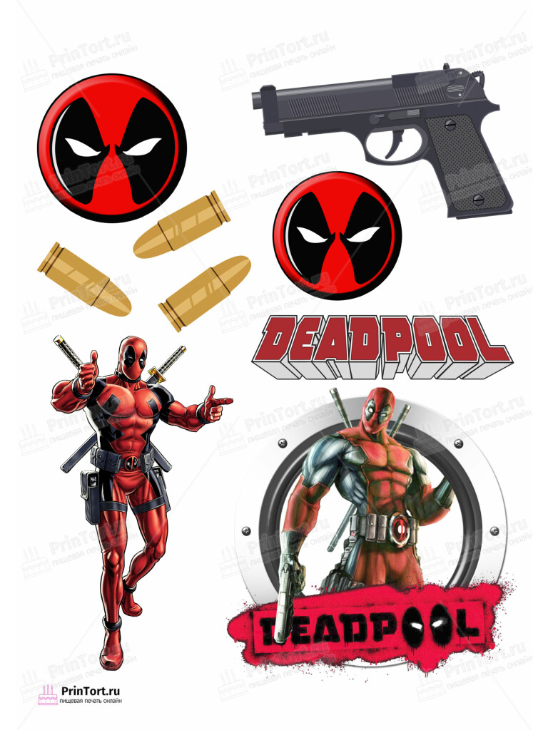 Сахарная и вафельная Картинка для торта «Дэдпул (Deadpool)»- PT103483 | Пищевая печать на торте, сахарной, вафельной бумаге -> PrinTort.ru