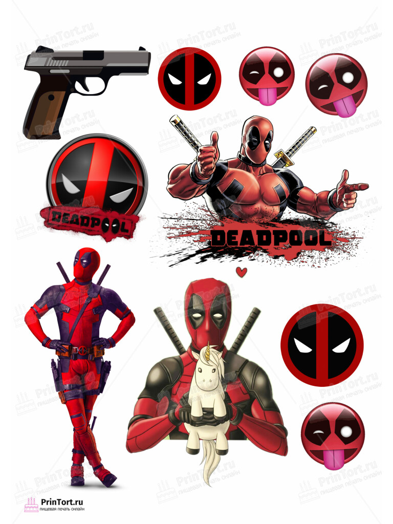 Сахарная и вафельная Картинка для торта  «Дэдпул (Deadpool)»- PT103488 | Пищевая печать на торте, сахарной, вафельной бумаге -> PrinTort.ru