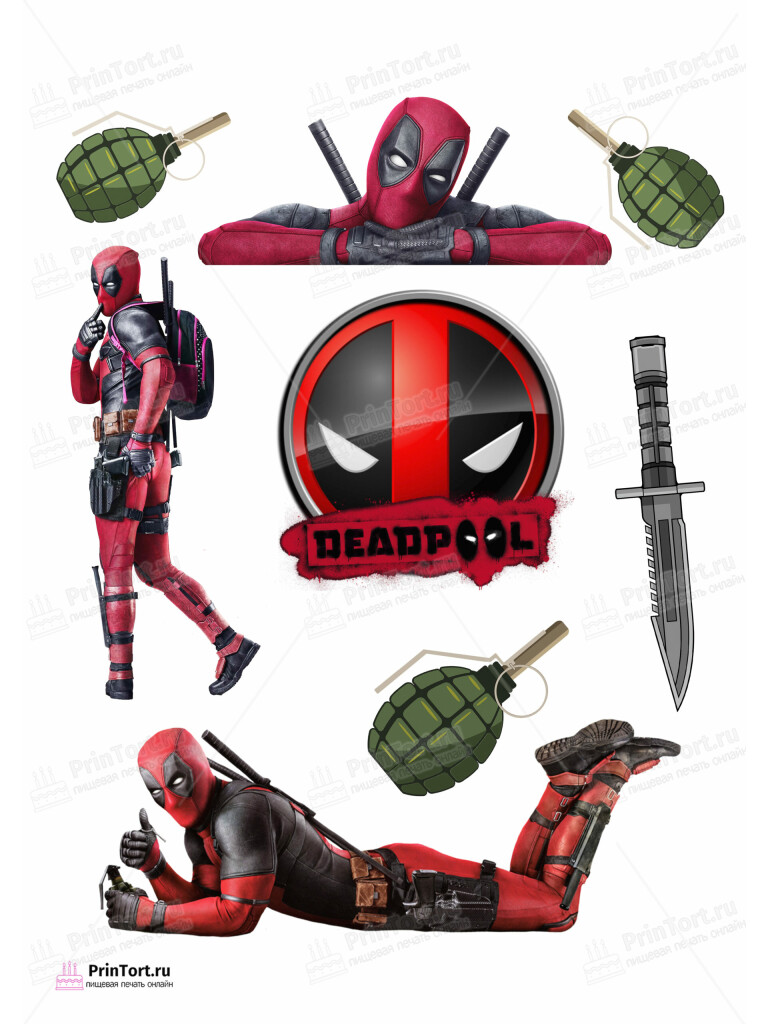 Сахарная и вафельная Картинка для торта «Дэдпул (Deadpool)»- PT103493 | Пищевая печать на торте, сахарной, вафельной бумаге -> PrinTort.ru