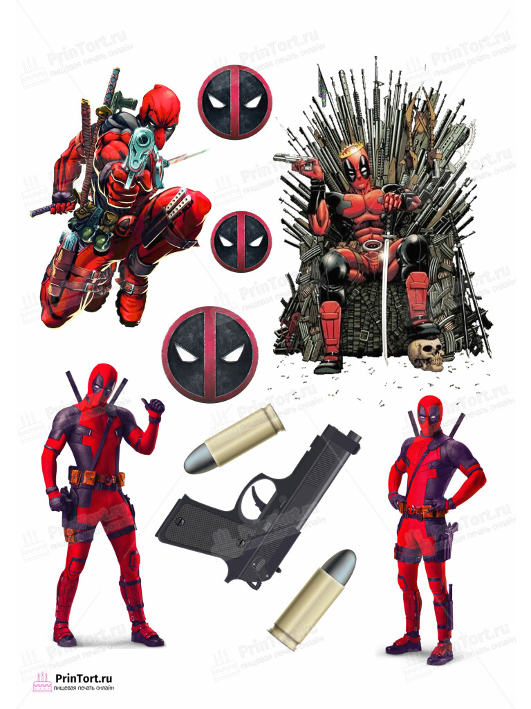 Сахарная и вафельная Картинка для торта «Дэдпул (Deadpool)»- PT103496 | Пищевая печать на торте, сахарной, вафельной бумаге -> PrinTort.ru