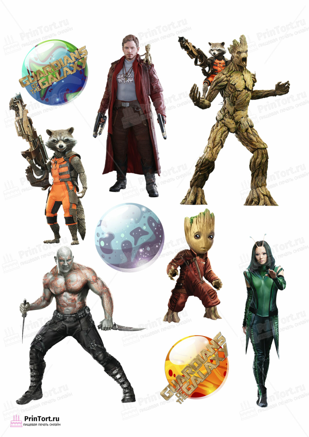 Сахарная и вафельная Картинка для торта «Стражи Галактики» (Guardians of the Galaxy)- PT103573 | Пищевая печать на торте, сахарной, вафельной бумаге -> PrinTort.ru