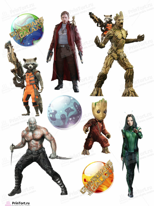Сахарная и вафельная Картинка для торта «Стражи Галактики» (Guardians of the Galaxy)- PT103573 | Пищевая печать на торте, сахарной, вафельной бумаге -> PrinTort.ru