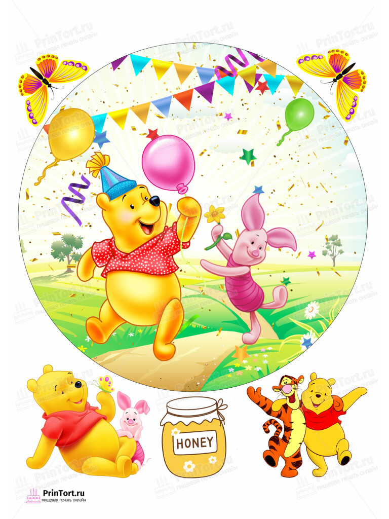 Сахарная и вафельная Картинка для торта «Винни Пух (Winnie the Pooh)» — PT103627 | Пищевая печать на торте, сахарной, вафельной бумаге -> PrinTort.ru