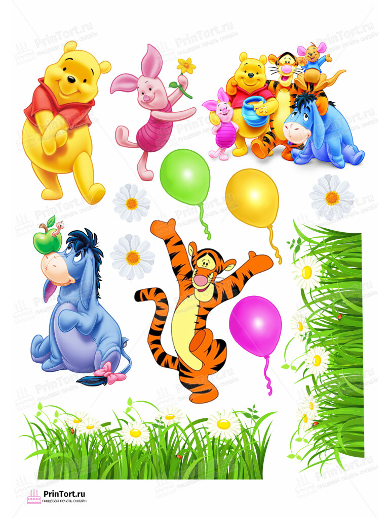 Сахарная и вафельная Картинка для торта «Винни Пух (Winnie the Pooh)» — PT103639 | Пищевая печать на торте, сахарной, вафельной бумаге -> PrinTort.ru