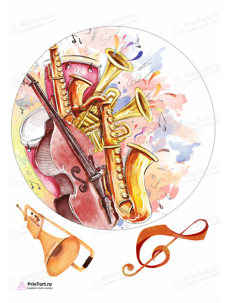 Сахарная и вафельная Картинка для торта «Музыка (Music)» — PT103644 | Пищевая печать на торте, сахарной, вафельной бумаге -> PrinTort.ru