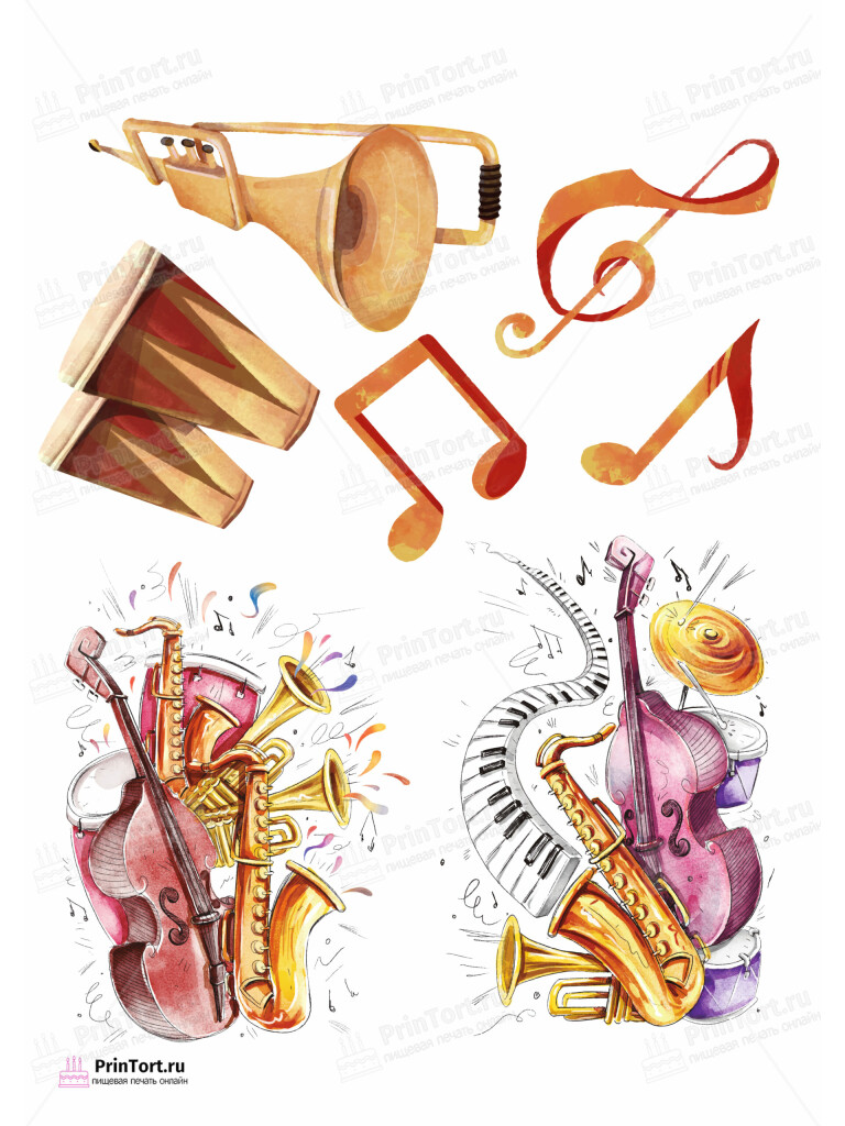 Сахарная и вафельная Картинка для торта «Музыка (Music)» — PT103658 | Пищевая печать на торте, сахарной, вафельной бумаге -> PrinTort.ru