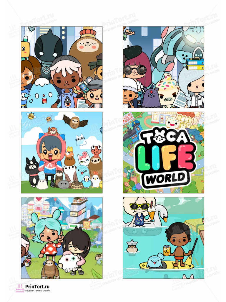 Сахарная и вафельная Картинка для торта «Тока Бока (Toca Boca)» — PT103670 | Пищевая печать на торте, сахарной, вафельной бумаге -> PrinTort.ru