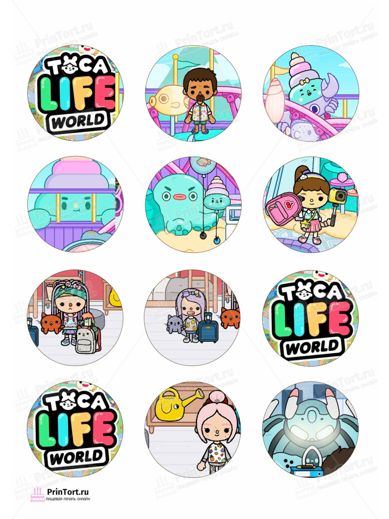 Сахарная и вафельная Картинка для капкейков «Тока Бока (Toca Boca)» — PT103675 | Пищевая печать на торте, сахарной, вафельной бумаге -> PrinTort.ru